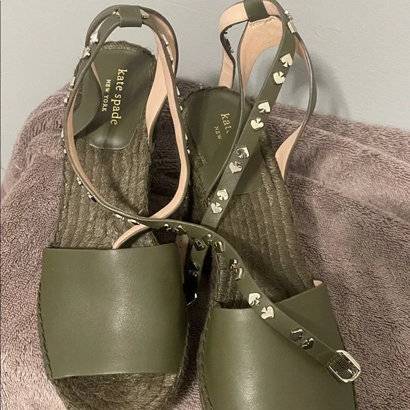 Kate Spade Green Espadrille Espadrilles with Studded Ankle Strap - Picture 1 of 5
